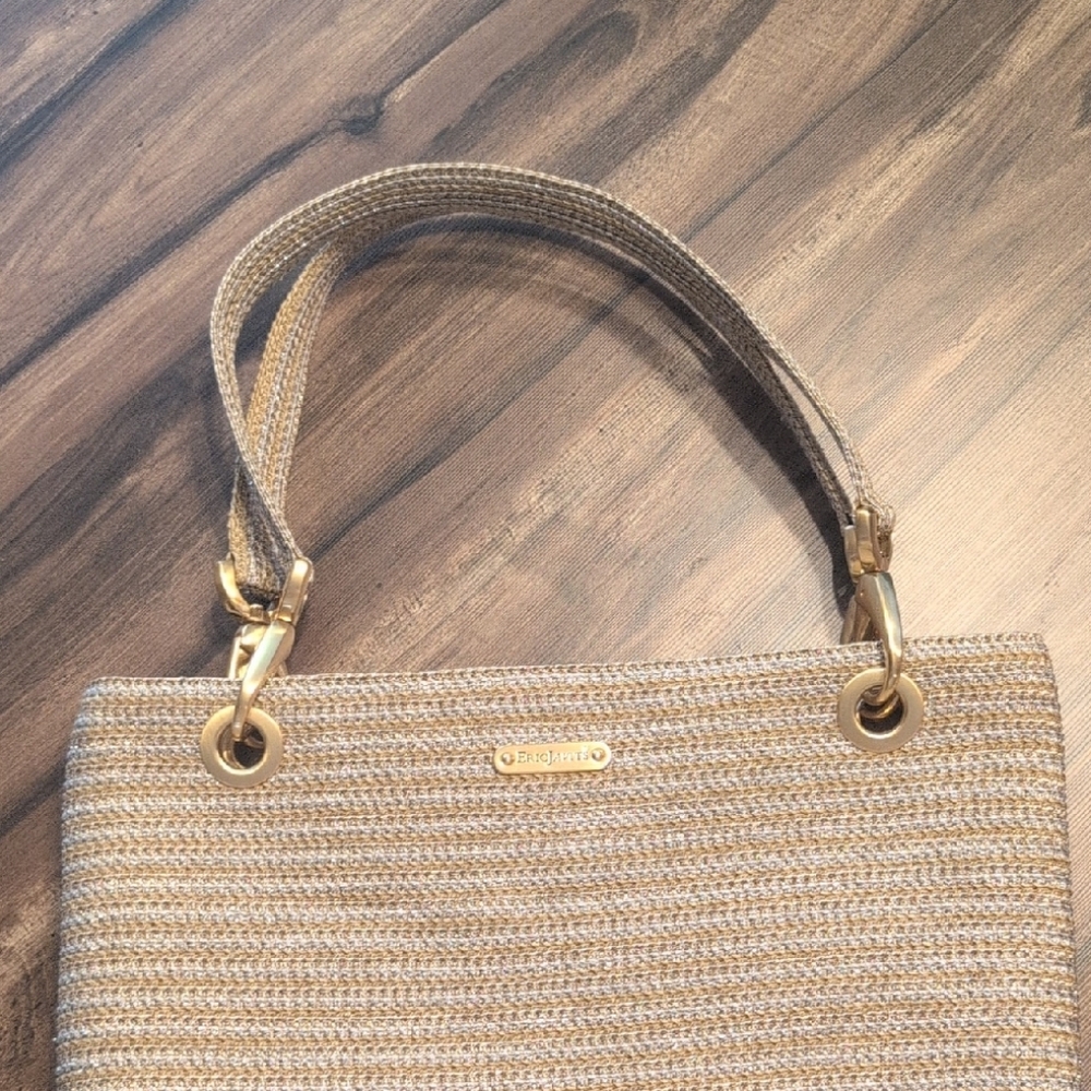 Eric Javits Tan and Gold Shoulder Bag